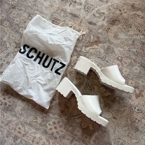 SCHUTZ Women's White Platform Mules